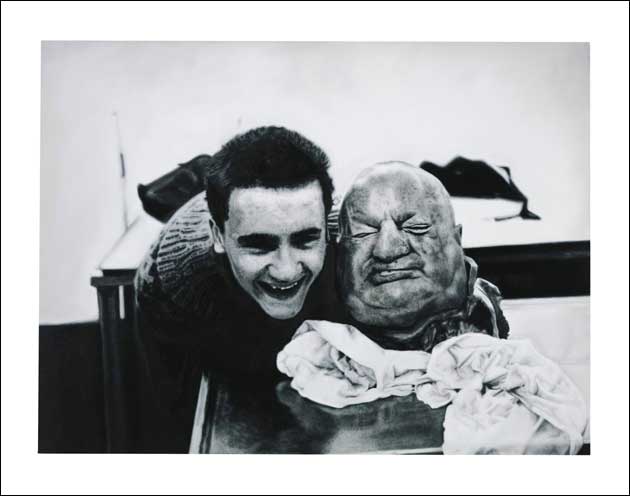 Damien Hirst Young Damien signed twice, titled and dated 2008 on the reverse; signed on the stretcher oil on canvas 137.2 by 182.9cm. 54 by 72in. £ 300,000-500,000 Ä 380,000-635,000 US$ 595,000-990,000