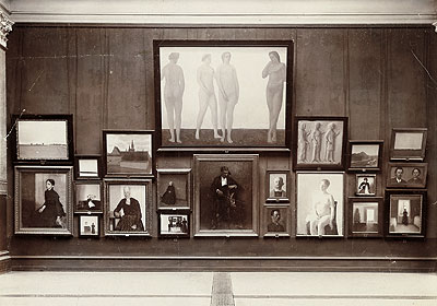 Photograph of works by Vilhelm Hammershøi exhibited at The Artists’ Study School exhibition at Charlottenborg around New Year 1896. 