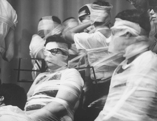 Bandaged Orchestra during the  Fluxus Festival  arranged by Yoko Ono