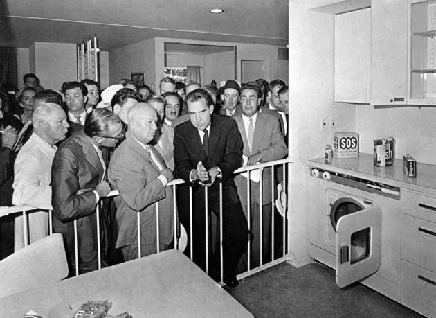 Vice President Richard Nixon with USSR First Secretary Nikita Khrushchev during 