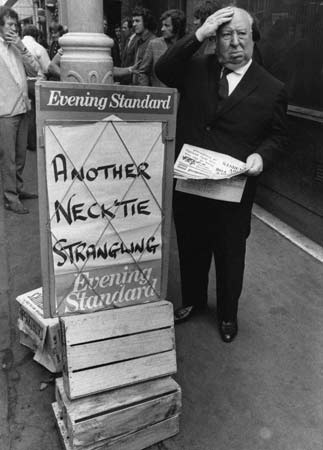 Alfred Hitchcock with news of another  necktie strangling, London