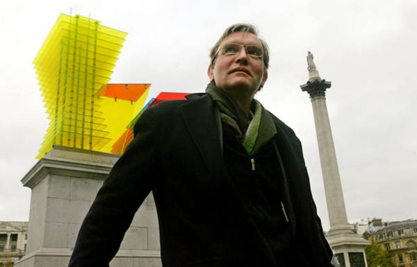 Thomas Schutte in front of his artwork entitled 'Model for a Hotel'