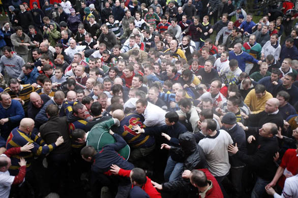 Players in the shrovetide football match