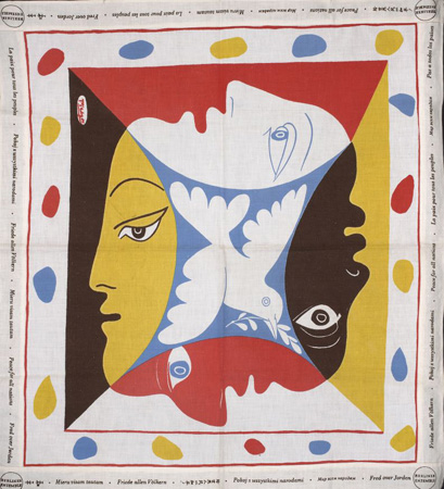 A scarf designed by Pablo Picasso to commemorate the World Festival of Youth and Students for Peace, Berlin, August 1951.