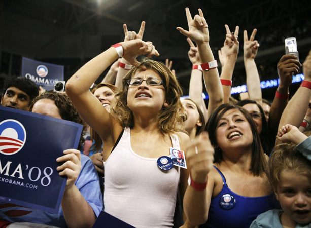 Barack Obama supporters during a rally at University of Pittsburgh