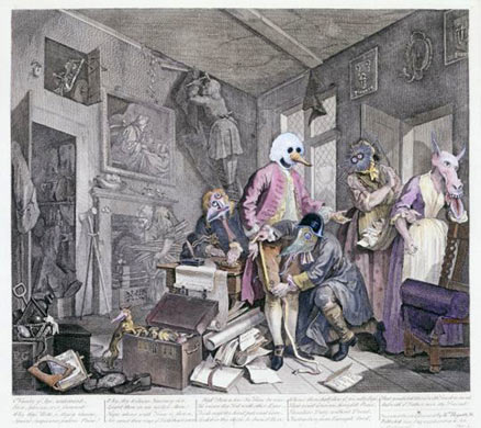 Jake and Dinos Chapman Dinos and Jake¿s Progress (2007) Reworked and improved etching from William Hogarth's 'Rake's Progress'