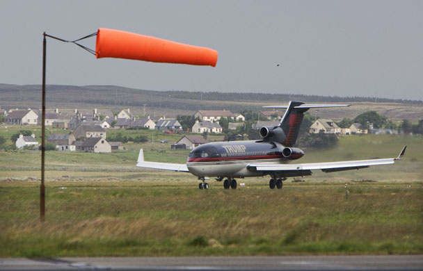 Donald Trump arrives at Island of Lewis in his private jet