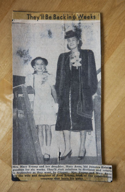 A newspaper cutting showing Donald Trump's mother and sister. 