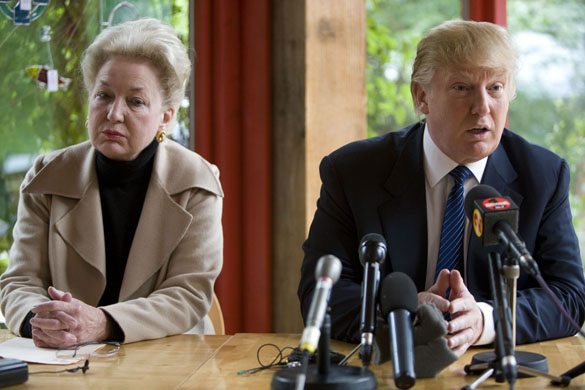 Donald Trump with his sister Maryanne Trump Barry gives a press conference in Stornoway