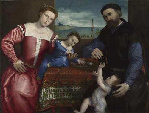 Portrait of Giovanni della Volta with his Wife and Children, completed 1547, by Lorenzo Lotto