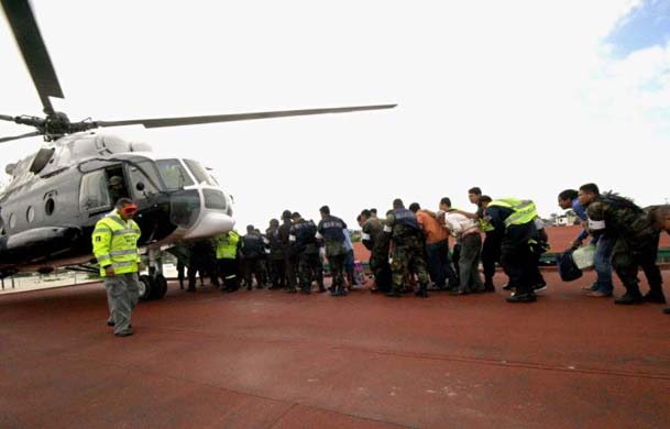 Residents are evacuated by helicopter