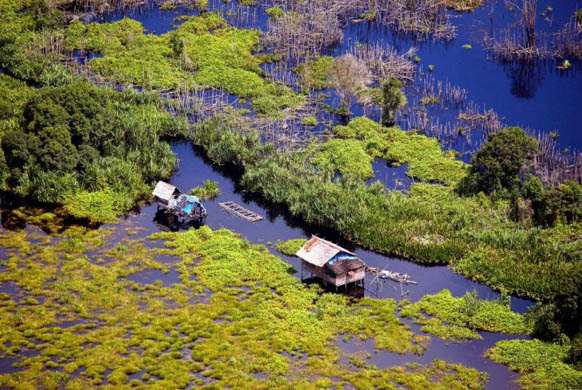 Two huts, built on natural peat, outside Pekanbaru, Riau