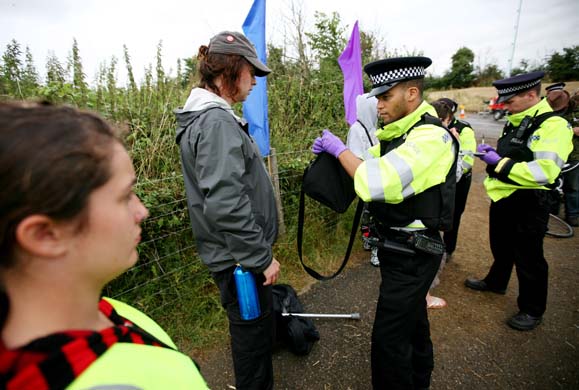 police check protesters