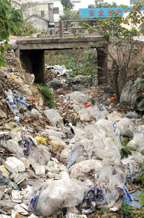 Plastic waste clogs streams and waterways in China