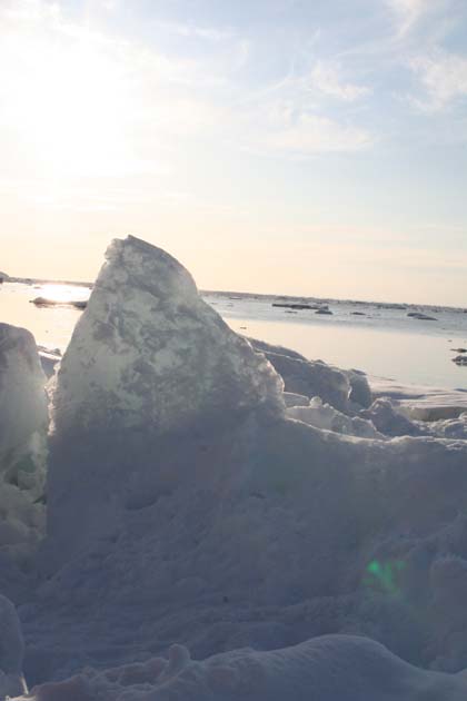 Ice covers the coastline of the Shiretoko peninsula