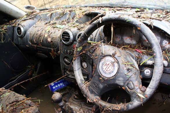 Flood damaged car in Morpeth