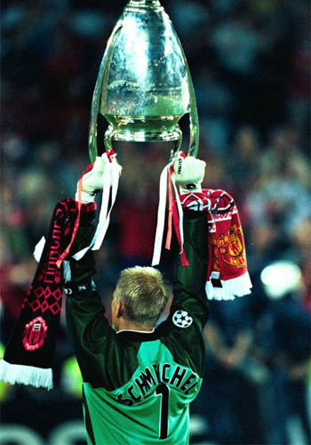Peter Schmeichel lifts the European Cup in Barcelona