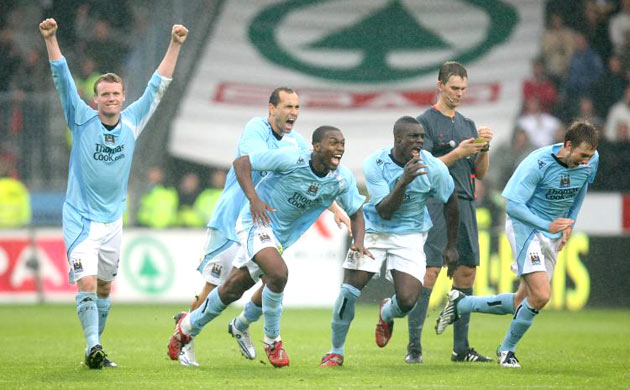 Manchester City players celebrate