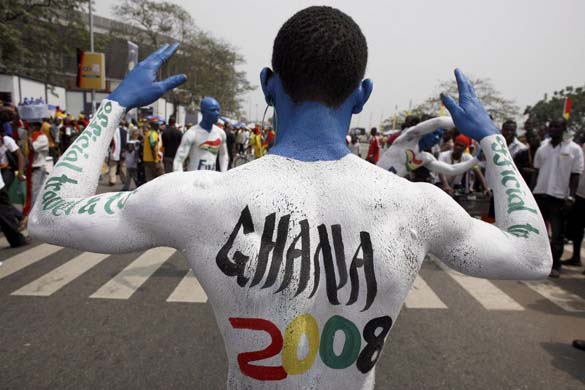 Football fan from Ghana outside the Ohene Djan satdium