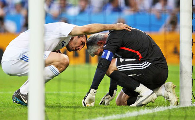 Antonis Nikopolidis after being winded