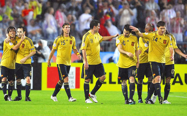 Spanish players celebrate