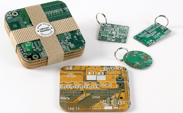 Coasters made of recycled circuit boards