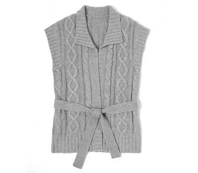 Grey belted cable-knit cardigan