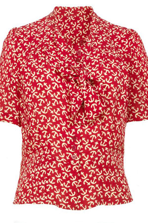 Red anchor print blouse