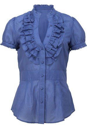 Blue blouse with ruffle front