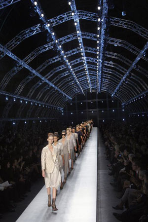 Model at the Yves Saint Laurent show, Paris fashion week