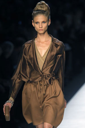 Model at the Yves Saint Laurent show, Paris fashion week