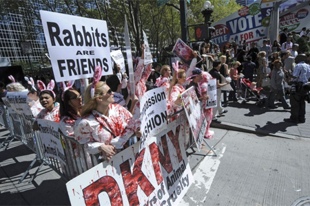 Members of Peta protesting about the DKNY spring collection
