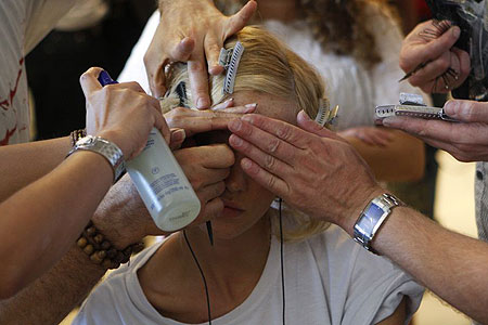 A Model backstage at New york Fashion Week