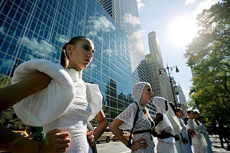 Models gather outside at New York Fashion Week