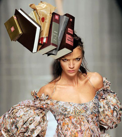 Model wears books for Antonio Berardi