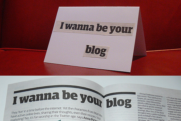 'I wanna be your blog' Valentine's Day card