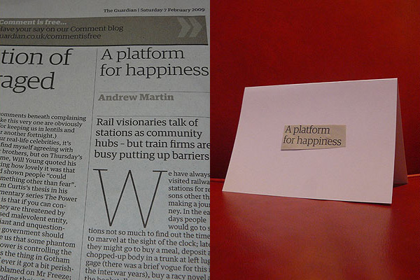 'A platform for happiness' Valentine's Day card