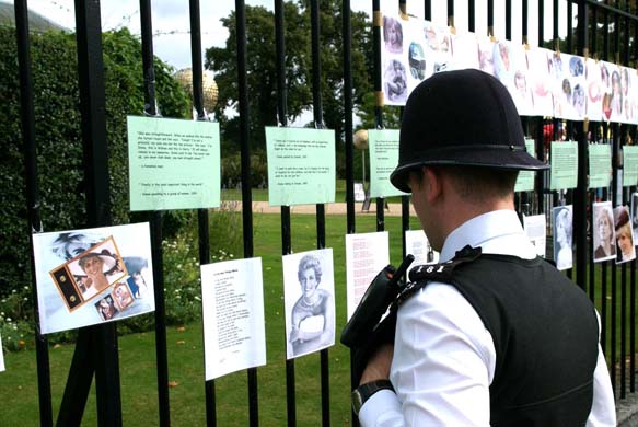 Policeman reading cards