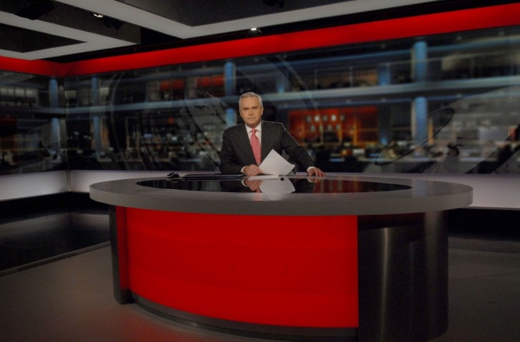 Huw Edwards in the 2008 studio