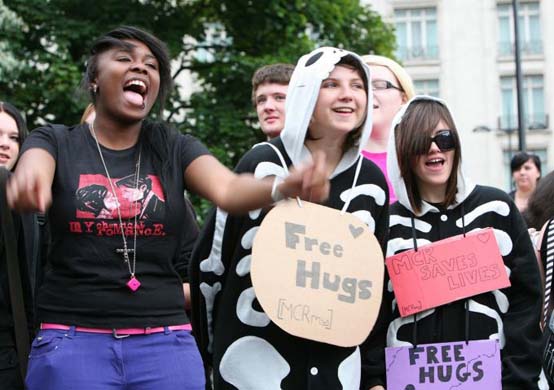 Emo demonstrators holding placards