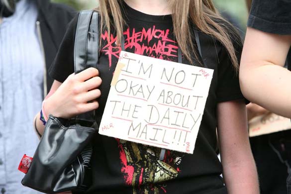Emo demonstrators holding placards