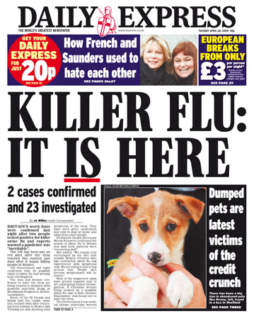 Swine flu front page