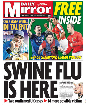 Swine flu front page