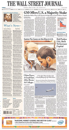 Swine flu front page