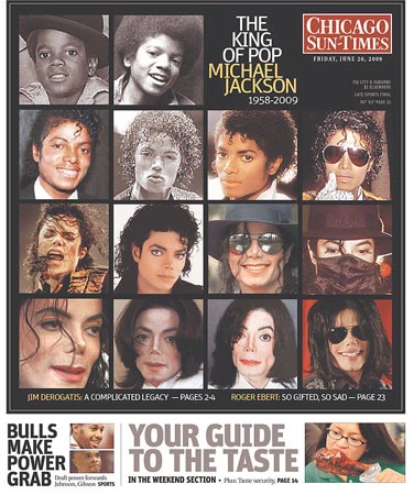 Michael Jackson montage on the Chicago Sun Times cover