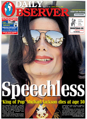 Michael Jackson death: Daily Observer, Jamaica