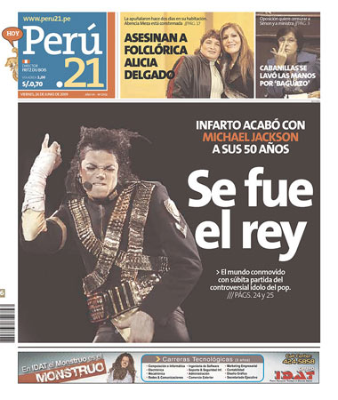 Michael Jackson death: Peru 21, Peru