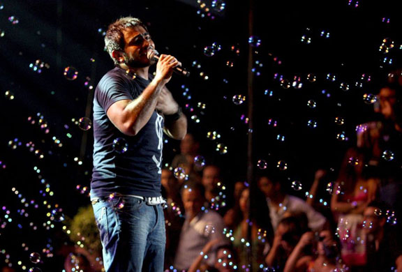 Egyptian singer Tamer Hosni performs on stage in Beirut