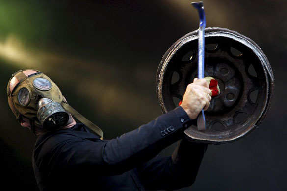 A menber of Norwegian band 'Kaizers Orchestra' performs at Gampel Festival 