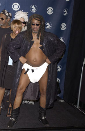 George Clinton in the press room with his award in Los Angeles